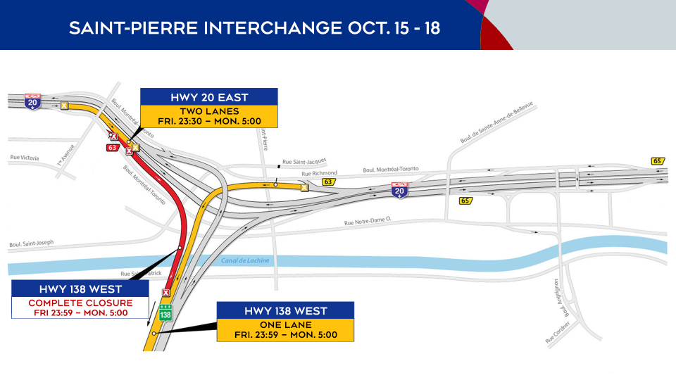 Saint-Pierre Interchange closures Oct. 15 to 18