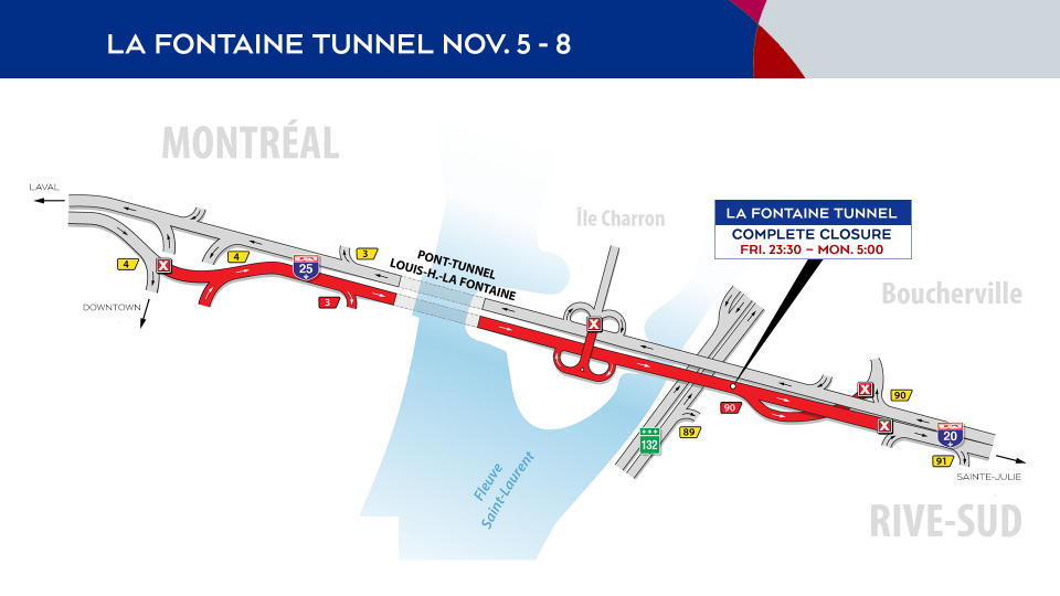 La Fontaine Tunnel closures Nov. 5 to 8