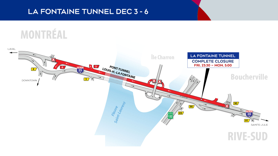 La Fontaine tunnel closures Dec. 3 to 6