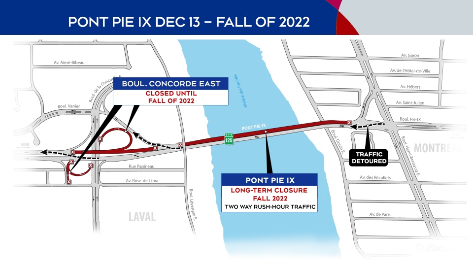 Pie-IX Bridge closure to the end of Dec. 2022