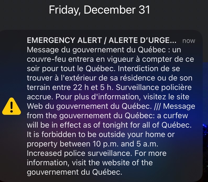Curfew emergency alert