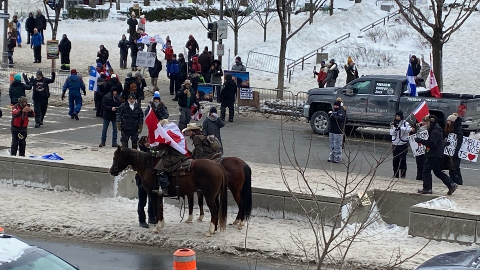 Protesters on horseback