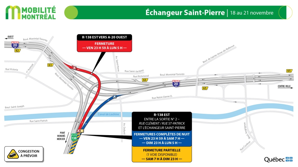 Saint-Pierre Interchange closures Nov. 18-21