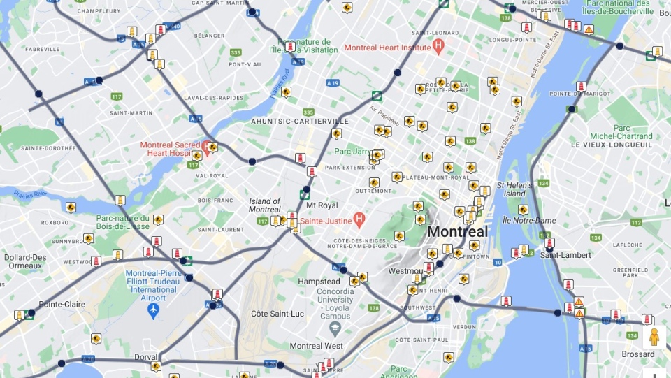 Island of Montreal roadwork map