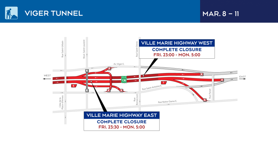 Viger Tunnel closures from March 8-11